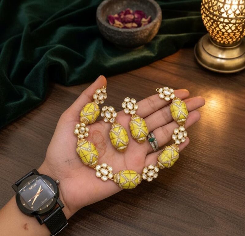 Vintage Yellow toned meenakari necklace set