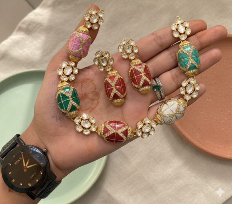 Multicoloured stoned meenakari