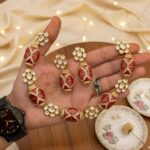 Ruby-toned stones with meenakari necklace