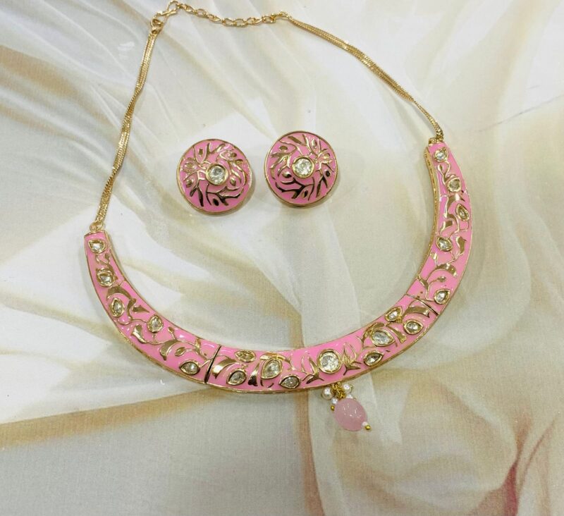 Pastel Pink meenakari necklace