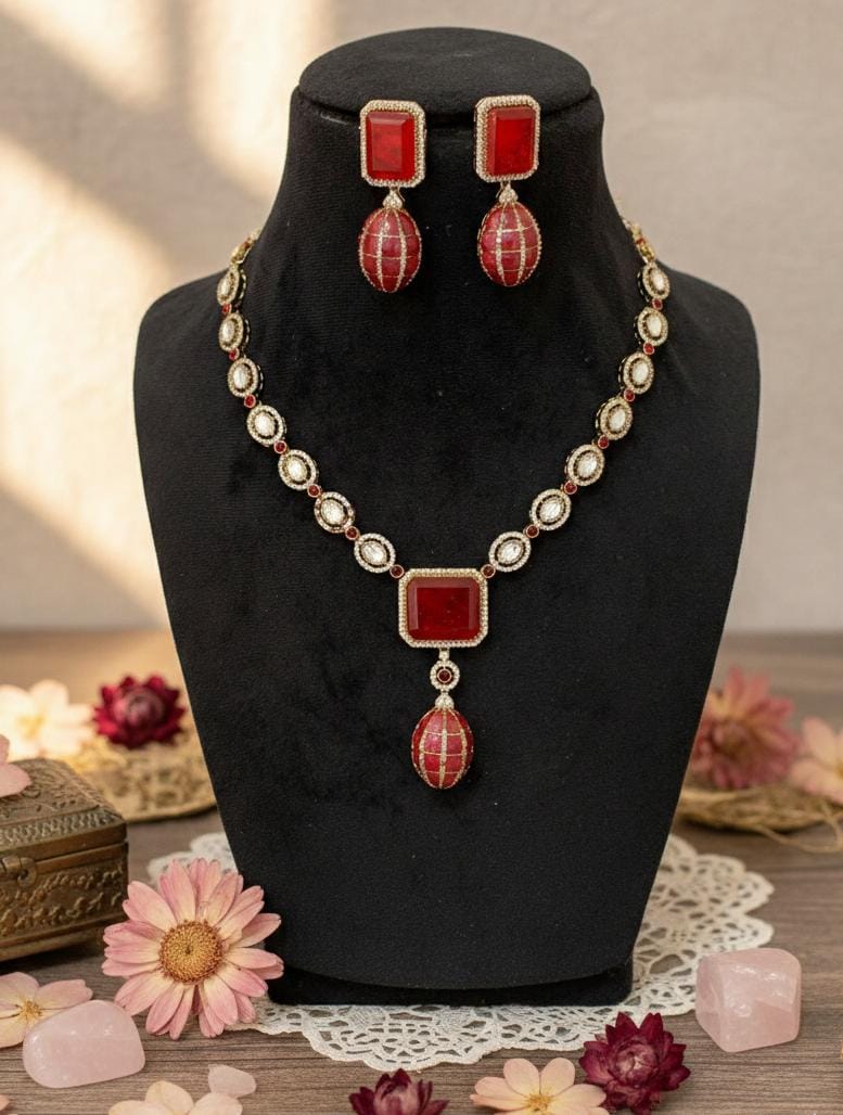 RUBY RED - TONED KUNDAN NECKLACE