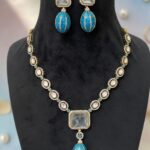 SKY- BLUE TONED BEADED KUNDAN JEWELLERY
