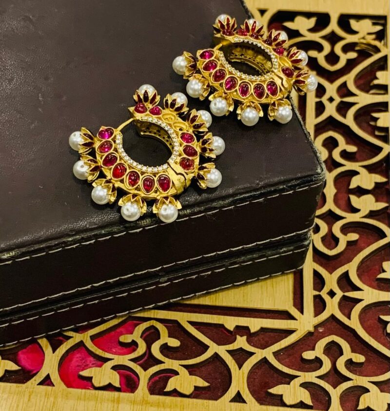 Deep pink kundan earrings
